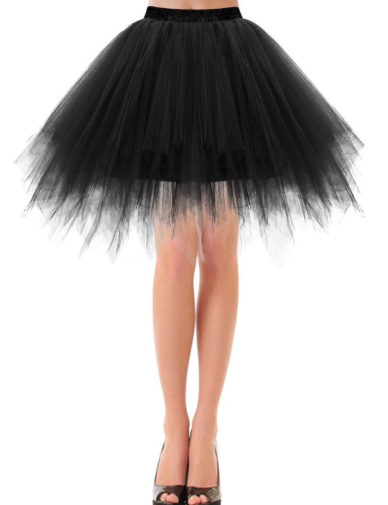 Bbonlinedress Black Tutu for Women Adult Mini Puffy Tulle Skirt for Mardi Gras Masquerade Gothic Fairy Costume Bachelorette Party Ballet Dance Skirts Black S - Image 1
